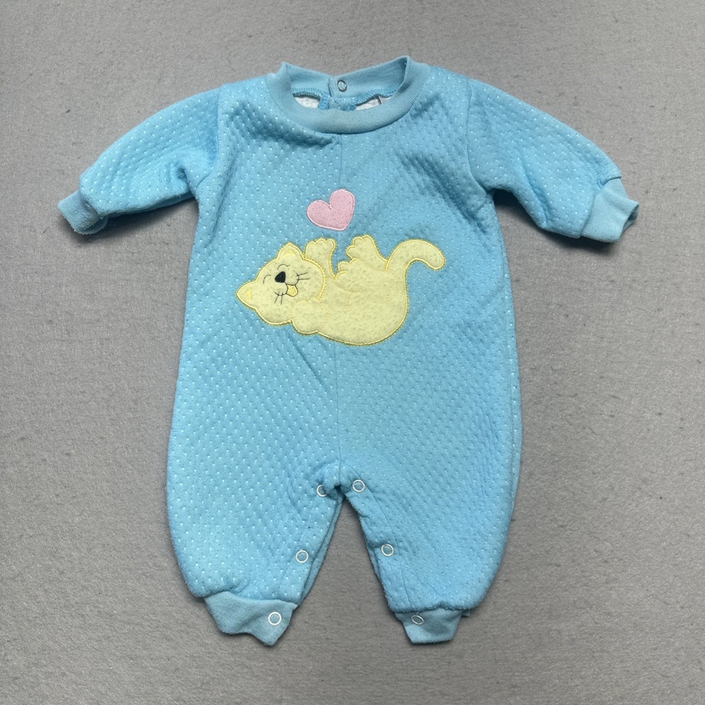 Vintage 80s/90s Small Steps Baby Sleeper | Blue Kitten | 3-6M